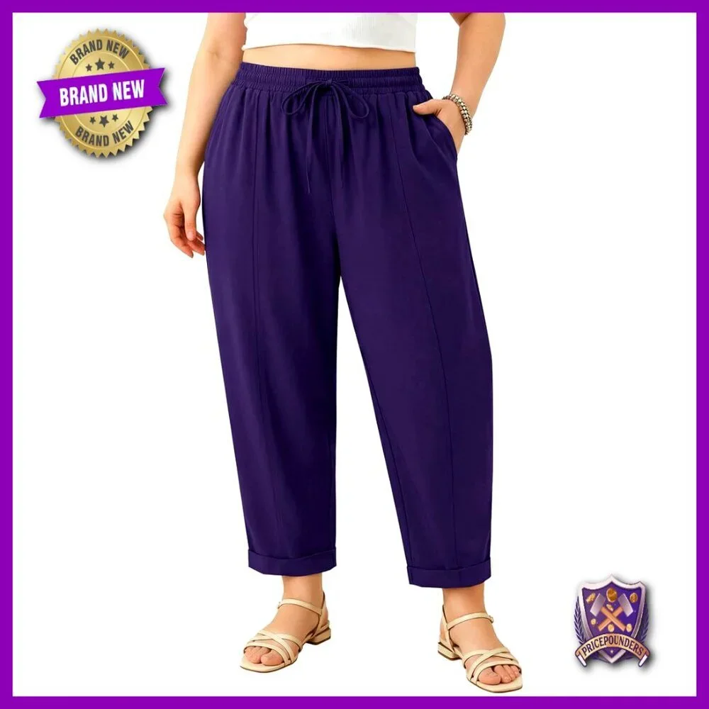 Plus Size Palazzo Pants Wide Leg Lounge Drawstring Ankle Cropped Casual